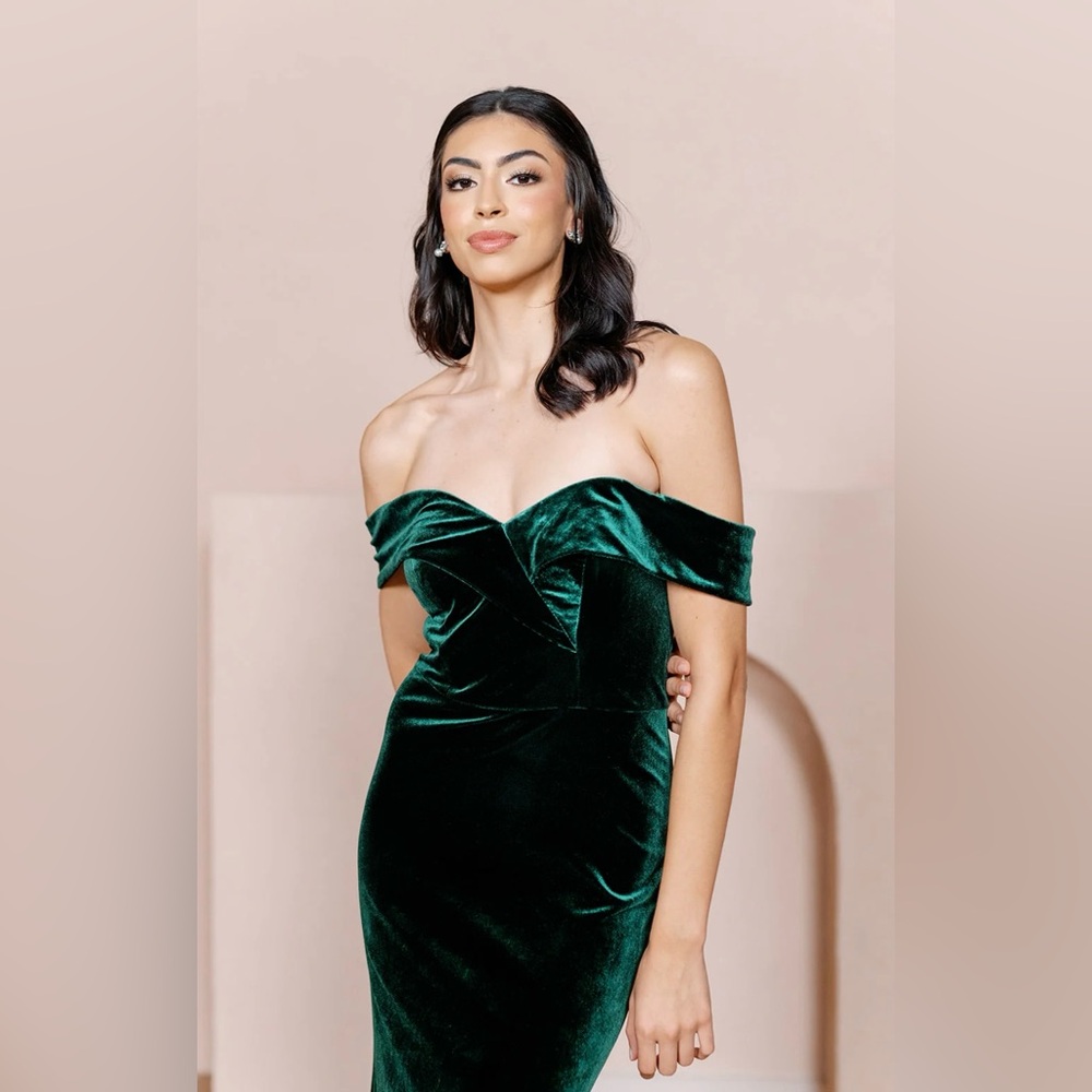 Bardot Strapless Dress in Rich Green Velvet